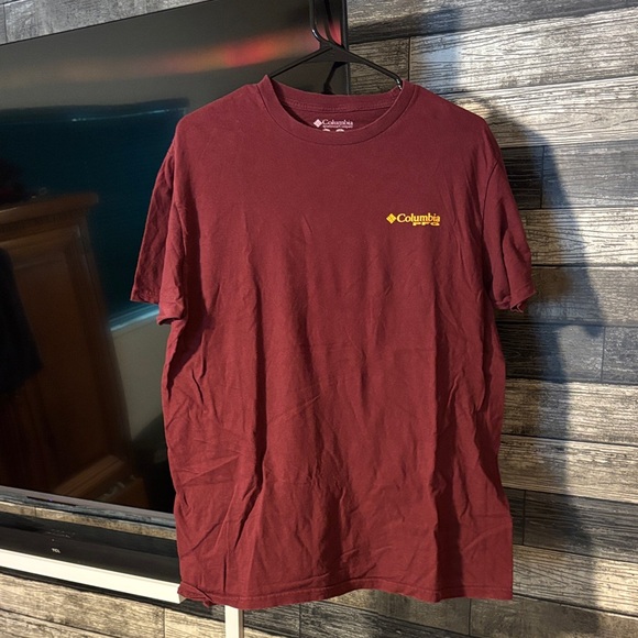 Columbia Men's Burgundy Tee with Yellow Logo - Picture 1 of 2